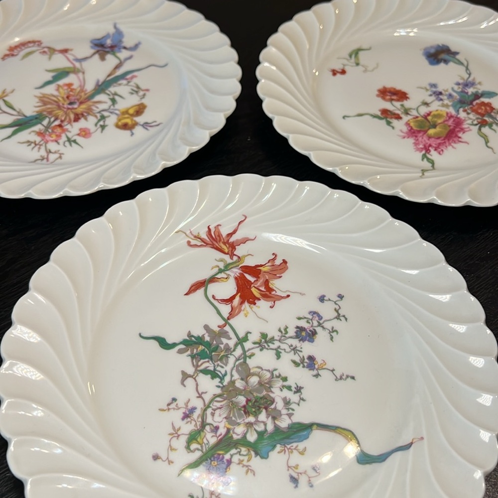 Set of 3 Haviland Limoges Torse Fleurs et Fruits de Saxe Luncheon Plates 8.5”